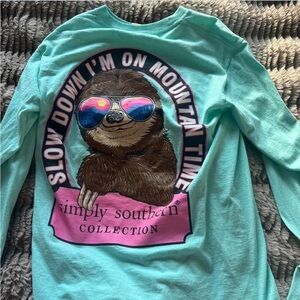 Simply Southern Blue and Pink Long Sleeve Tee with Sloth Graphic